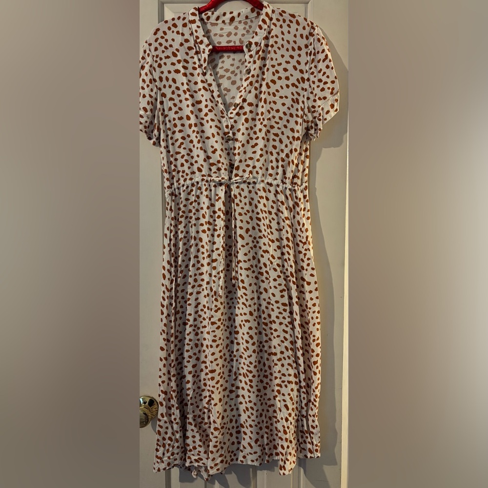 Polka Dot Midi Dress - Cream and Brown